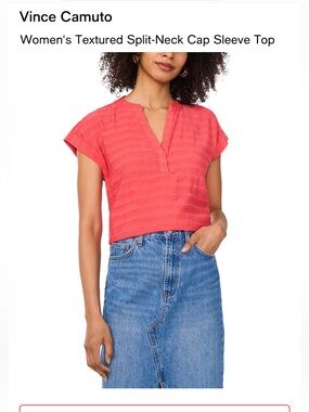 Vince Camuto Coral Textured Split V-Neck Short Sleeve Top